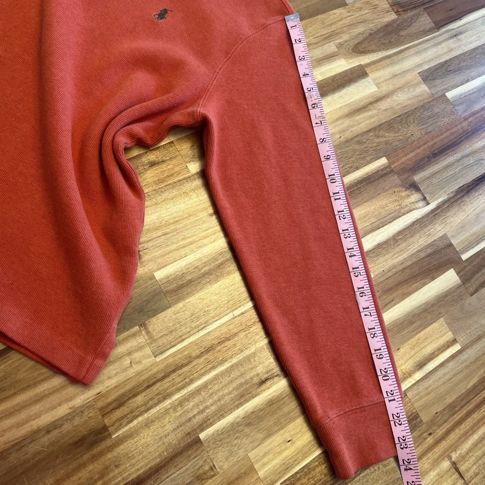 Polo Ralph Lauren Orange 1/4 Zip‎ Mock Neck Cotton Sweater Pullover Size L Pony